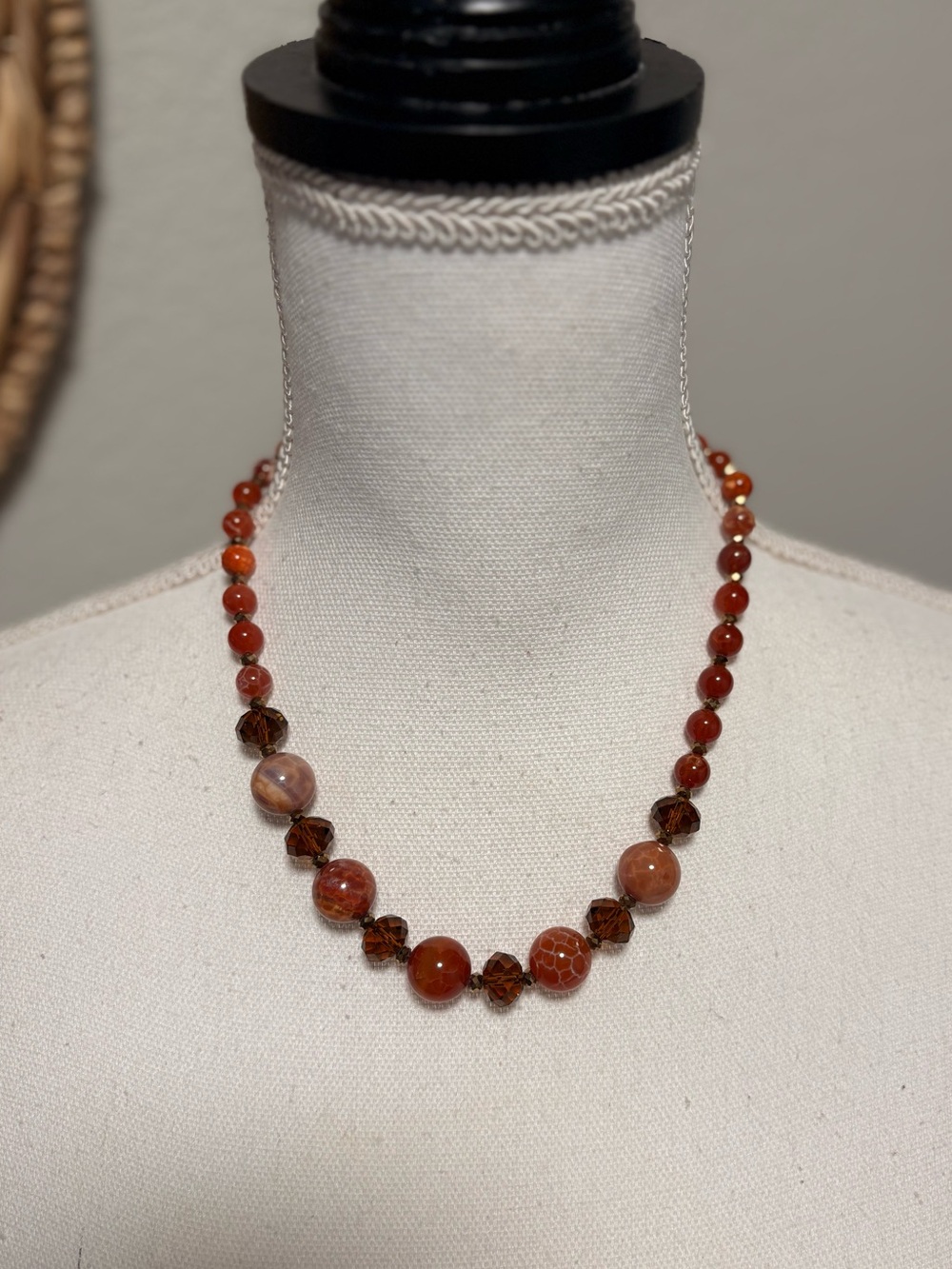 Handcrafted Red Agate Bead Necklace  18.5-20inch